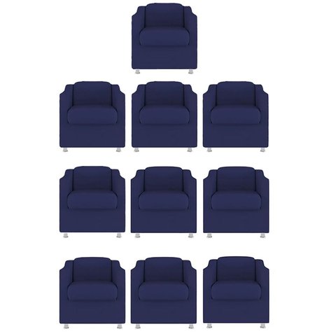Kit 10 Poltronas Decorativa Reforçada Recepção Clinica Salão Suede:azul Marinho