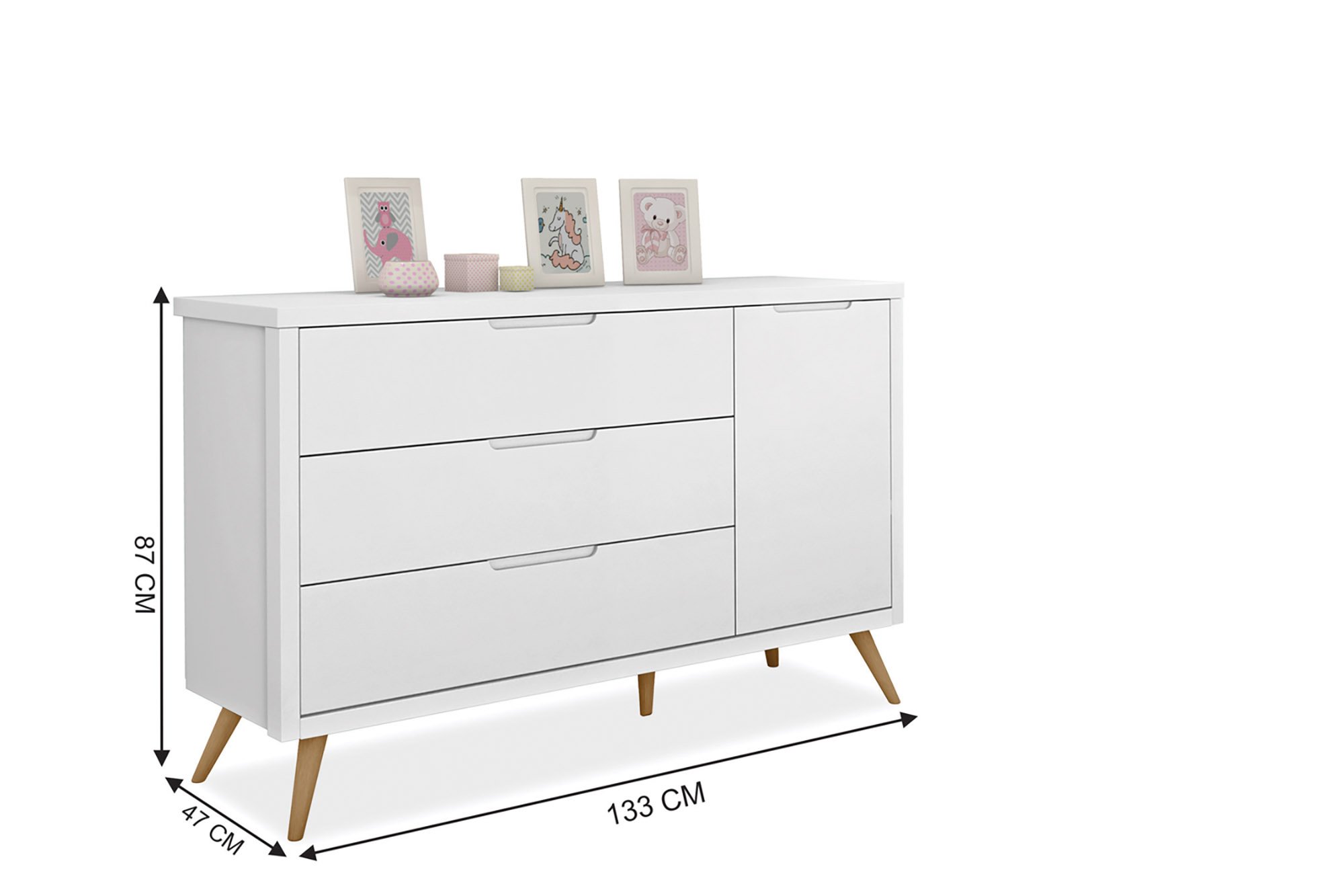 Cômoda Quarto Bebê Fraldário Retro 3 Gavetas com Porta Mdf - 2