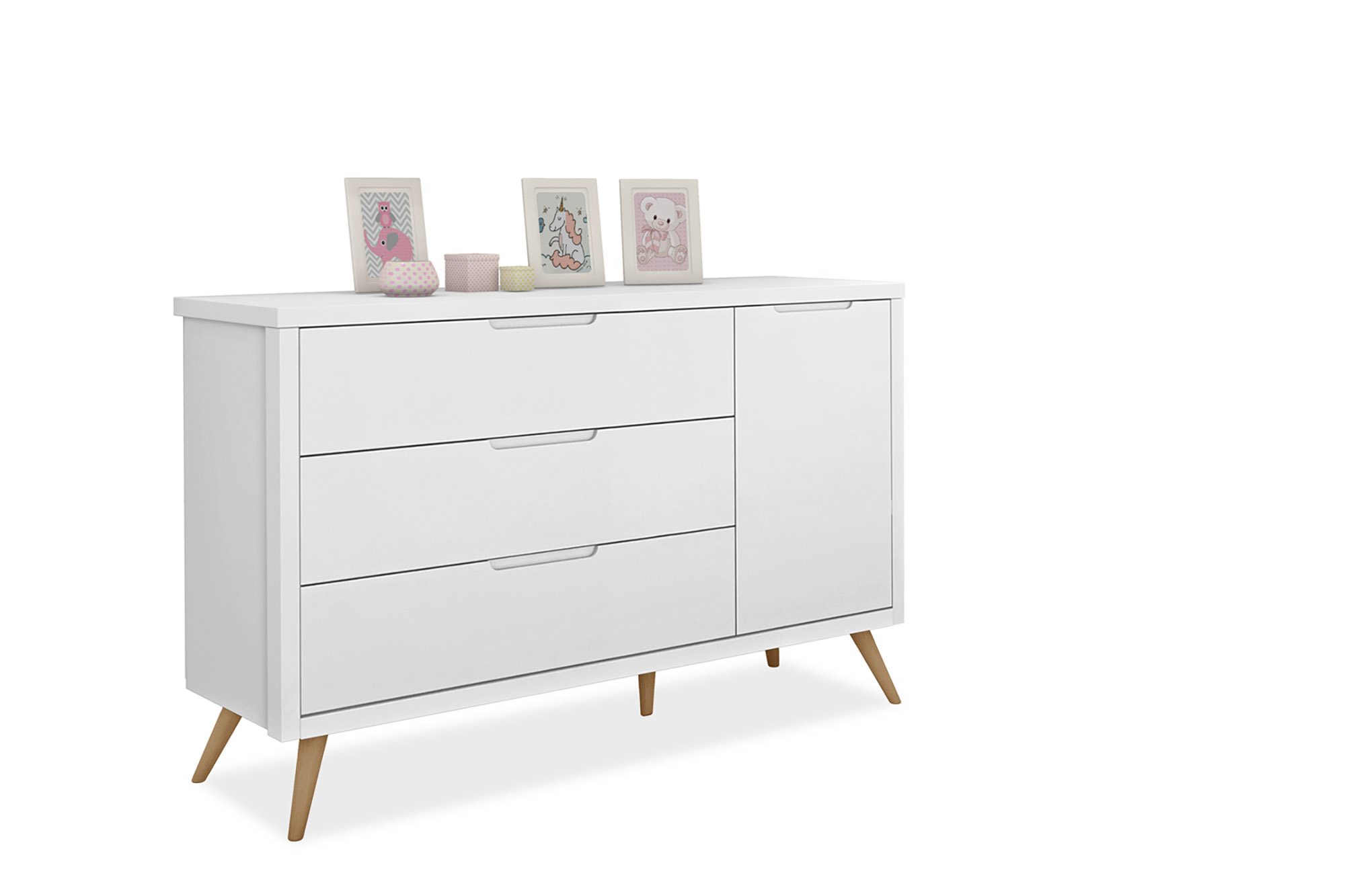 Cômoda Quarto Bebê Fraldário Retro 3 Gavetas com Porta Mdf - 3