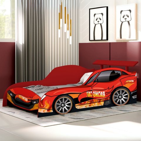 Cama Solteiro Design Carro Bordas Redondas Segura Resistente:vermelho