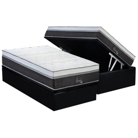 Cama Box Baú Solteiro: Colchão Molas Bonnel Polar Ensacadas Serenatta + Base Crc Suede Black (