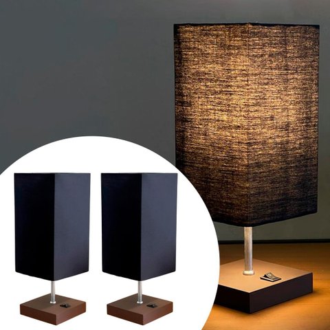 Kit 2 Abajur Luminaria de Mesa Quadrado Mdf Interruptor Ref 49 Decoração Casa Sala Quarto Escritório
