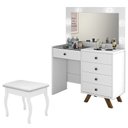 Ver imagem 1 de Penteadeira Camarim Luna com Banqueta Almofadada Branco - Móveis Luapa