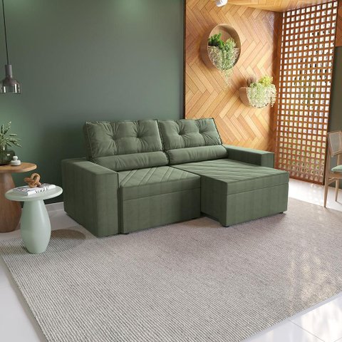 Sofá Retrátil Domus 228cm Suede Mescla Verde Kappesberg