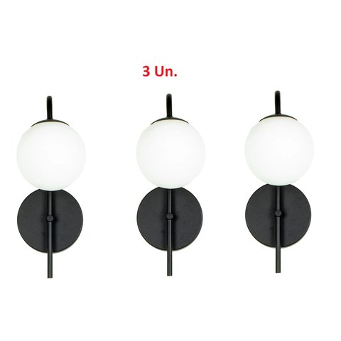 Kit 3 Arandelas Luminária Ignis Globo 12 Cm Moderno Preto 001
