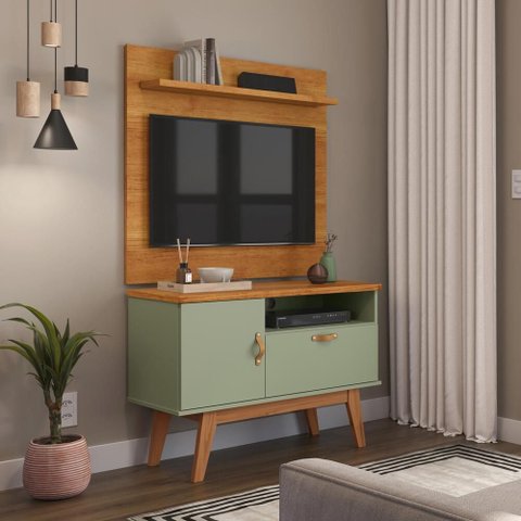 Rack com Painel Pequeno 90cm Quarto Sala para Tv 32 Sirius Patrimar Alecrim/cinamomo