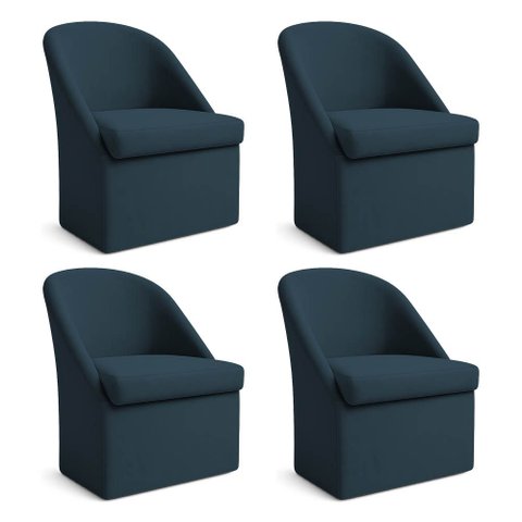 Kit 04 Cadeiras Poltrona de Jantar Clara Veludo Azul Marinho Dal Poz Estofados
