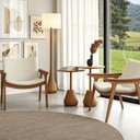 Ver imagem 1 de Poltrona Elipse de Madeira Eucalipto Nobre com Tecido Macio e Corino Caramelo- Champagne