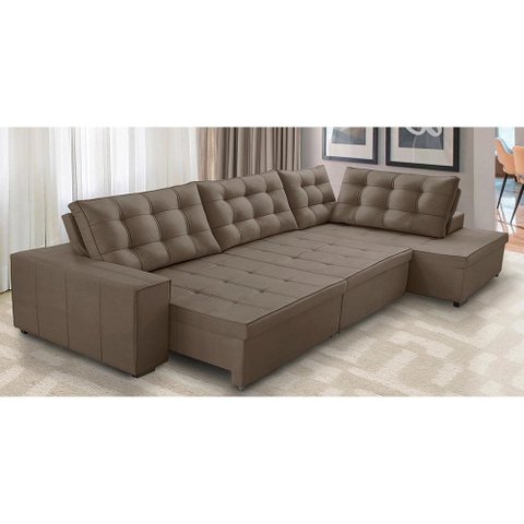 Sofá de Canto Direito Jacke Retrátil e Reclinável com Molas Suede 3,40x2,00 Adonai Estofados