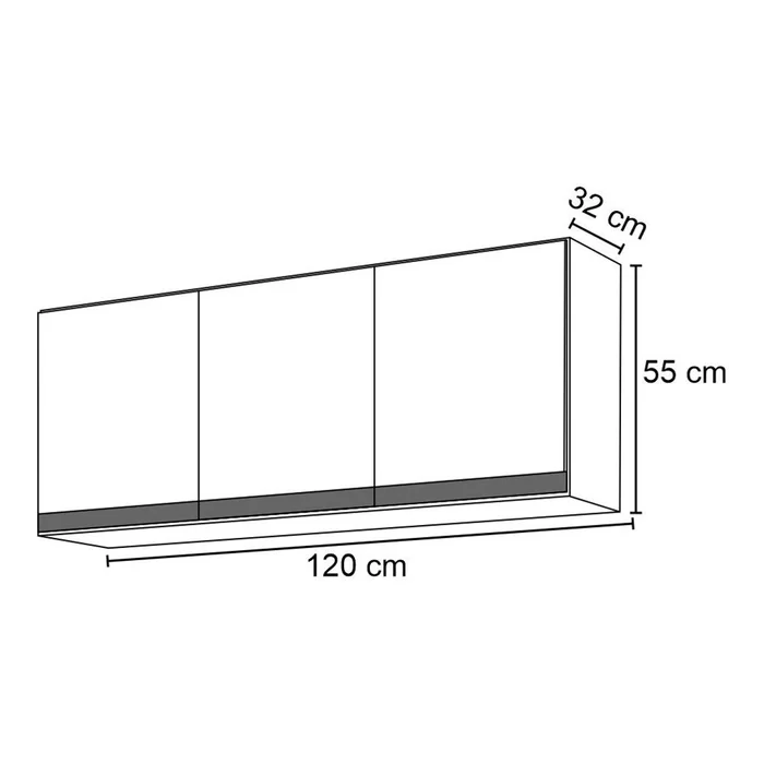 Armário Aéreo 3 Portas 1,20cm Andréia Cinza Mabi - 3