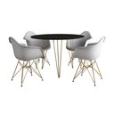 Ver imagem 2 de Mesa Jantar Redonda 110cm Preta Clips 3 Pés com 4 Poltronas Brancas Eames Eiffel Base Dourada