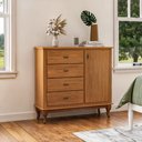 Ver imagem 1 de Cômoda 4 Gavetas 1 Porta Clássica Pés Luiz XV Imbuia