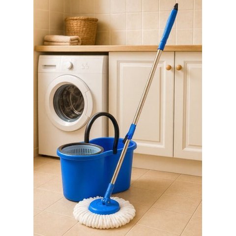 Esfregão Mop Giratório Best Chair com Balde Centrifuga 10l Azul
