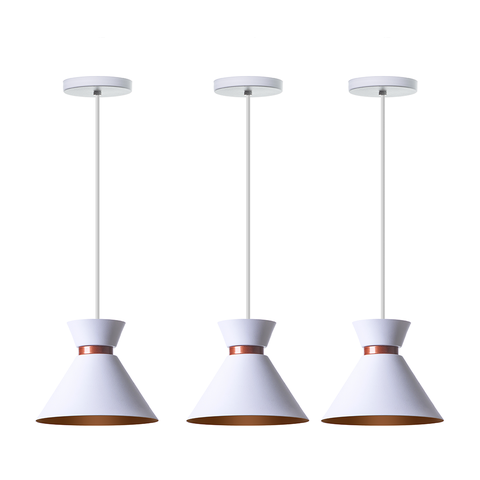 Kit 3 Pendentes Dubai 17cm Para Mesa Balcão Gourmet: Branco Com Cobre