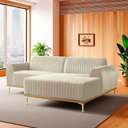 Ver imagem 3 de Sofá com Chaise Cocie 3 Lugares Fixo 230cm Bege Veludo Sallar Home
