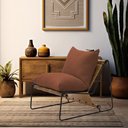 Ver imagem 2 de Poltrona Decorativa Turim Base Aço Preto Recouro Camel Linho Telha - Nexta Casa