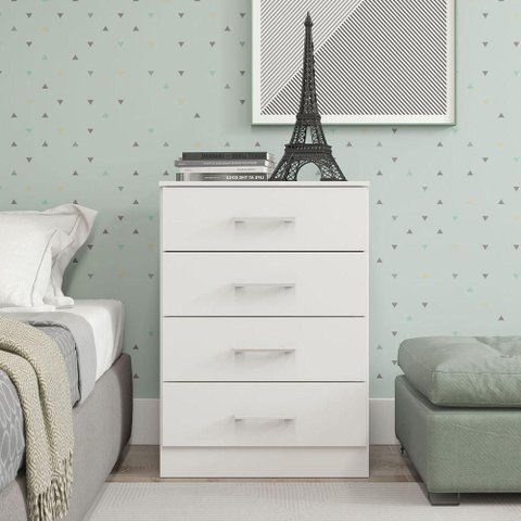 Cômoda para Quarto 4 Gavetas 93cm Menu Móveis Branco