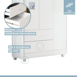 Guarda Roupa de Bebê 100% MDF 3 Portas 2 Gavetas Life - 2