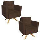Ver imagem 1 de Poltrona Sala Decorativa Kit 2 Livia Giratória Madeira Suede Marrom M11 - D’Rossi