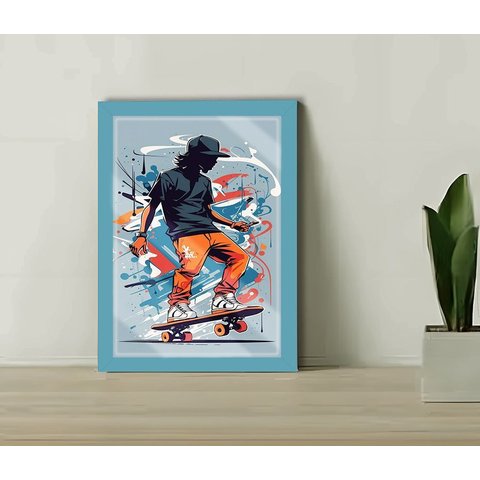 Quadro Decorativo Skate Grafite +vidro 33x25 Escritório Sala:azul