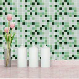 Papel de Parede Pastilha Verde e Cinza Adesivo Cozinha Banheiro - 1
