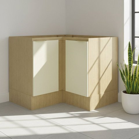 Balcão com Rodapé de Canto ''L'' 2 Portas e 2 Prateleiras 90cm Nanda TM4216 Nature/Arenas