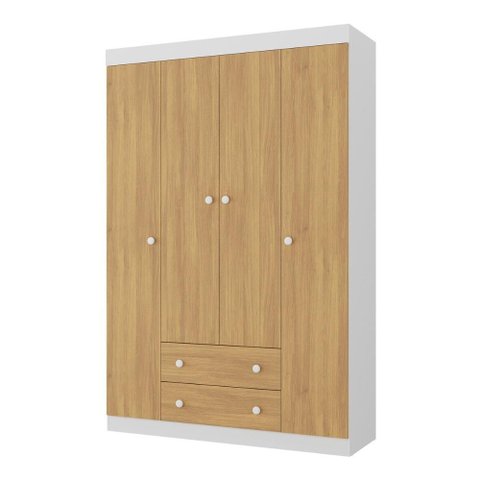 Guarda-Roupa Solteiro 122cm 4 Portas e 2 Gavetas Lira Multimóveis Mp4804 Branco/Madeirado