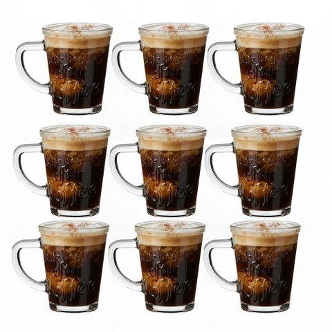 Kit 9 Xícaras Caneca Café Expresso Estampa Coffee Vidro