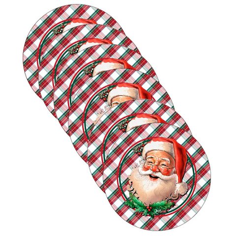 Kit Sousplat Natal Noel Xadrez Nsw 6 Peças com Base