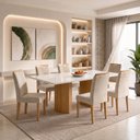 Ver imagem 1 de Conjunto de Mesa de Jantar 6 Lugares Isla e Carol Vidro MDF Cinamomo Off White