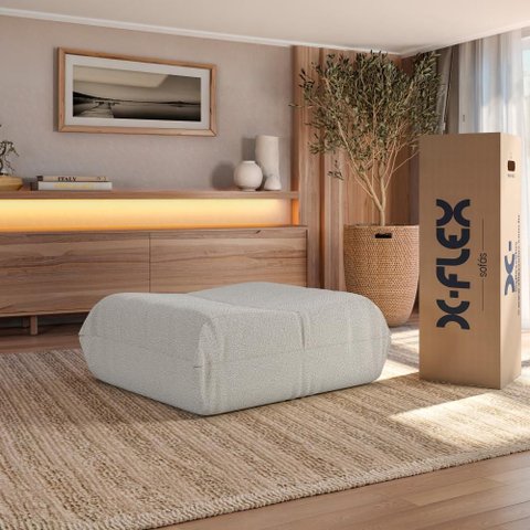 Puff Glamour Boucle Areia Embalada em Caixa Xflex Sofás