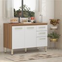 Ver imagem 2 de Balcão Armário Multiuso com Tampo 120 cm 3 Portas Amêndola/ Branco - Bela Móveis