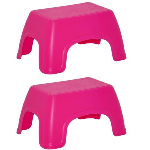Kit 2 Banquinhos Infantis Decorados Plástico Rosa Tramontina Brinquedoteca Banco Multiuso