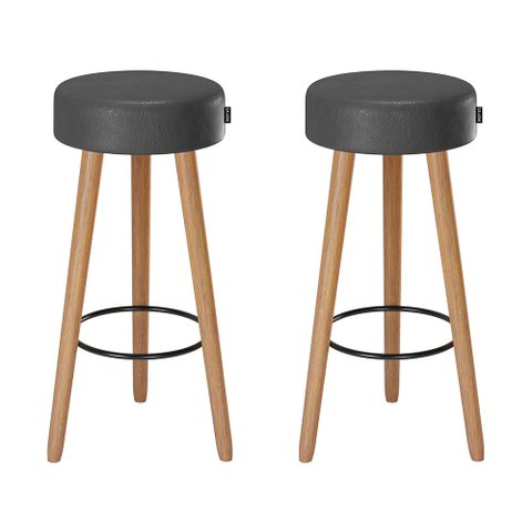 Kit 2 Banquetas Media Paris 60cm Pé Madeira Bar Cozinha Espaco Gourmet Couro PU Preto