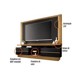 Estante Home Theater 2,10m Palazzo com Led Para TV 70 Cor Carvalho e Preto HB Móveis - 2