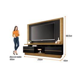Estante Home Theater 2,10m Palazzo com Led Para TV 70 Cor Carvalho e Preto HB Móveis - 3