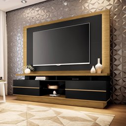 Estante Home Theater 2,10m Palazzo com Led Para TV 70 Cor Carvalho e Preto HB Móveis - 1