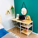Ver imagem 3 de Mesa para Escritório com Prateleiras Style Industrial Natural e Branco