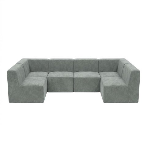 Sofá Modular Boucle Kit 6 Módulos Sofá em U 4 Meios e 2 Cantos Espuma Premium a Vácuo 4,62m - Cinza