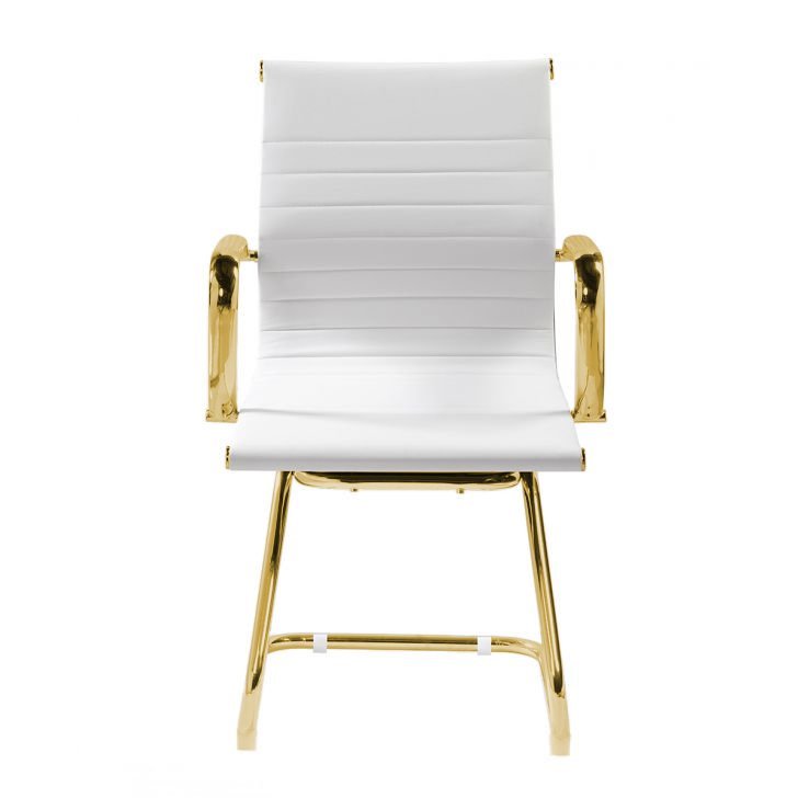 Cadeira de Escritório Eames Branca - Fixa | Dourado Brilho - 5