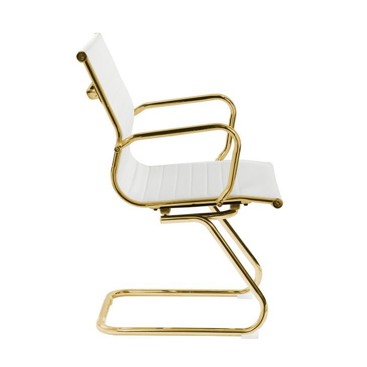Cadeira de Escritório Eames Branca - Fixa | Dourado Brilho - 3