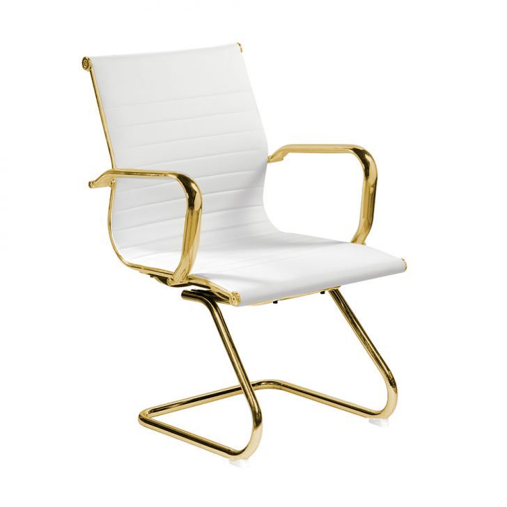 Cadeira de Escritório Eames Branca - Fixa | Dourado Brilho - 1