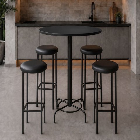 Conjunto Mesa Bistrô Alabama com 4 Banquetas Estofadas Kassel Cor Preto - Kmj