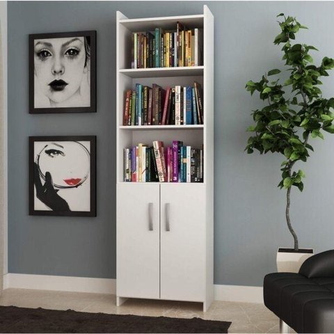 Estante de Livros 52CMX177CM Multiuso 2 Portas Espresso Móveis Branco
