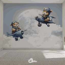 Papel de Parede Painel Ursinho Aviador Aquarelado - 1