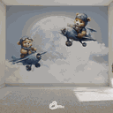Ver imagem 1 de Papel de Parede Painel Ursinho Aviador Aquarelado