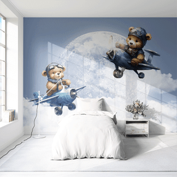 Papel de Parede Painel Ursinho Aviador Aquarelado - 3