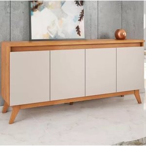 Balcão Buffet Flip 4 Portas 2 Prateleiras Mel/off White - Viero Móveis