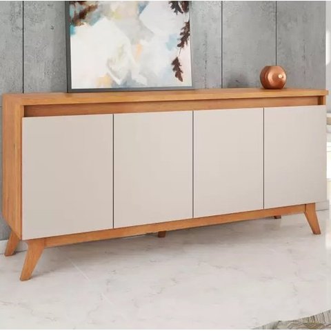 Balcão Buffet Flip 4 Portas 2 Prateleiras Mel/off White - Viero Móveis