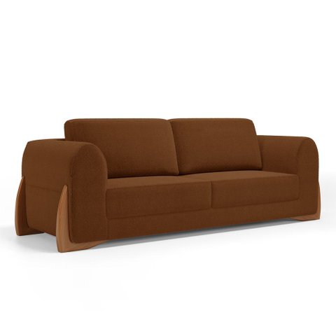 Sofá Living Bloom 180cm 02 Lugares com Pés de Madeira Bouclê Terracota - Abmaza
